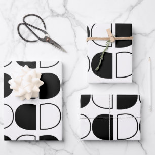 Geometrischer Schwarz-Weiß-Halbkreis Geschenkpapier Set