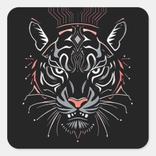 🐅 Geometrischer Tigergesicht-Laptop-Aufkleber 🐅 Quadratischer Aufkleber