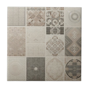 Geometrischer Vintage-Chic Oatmeal Soft Black Fliese