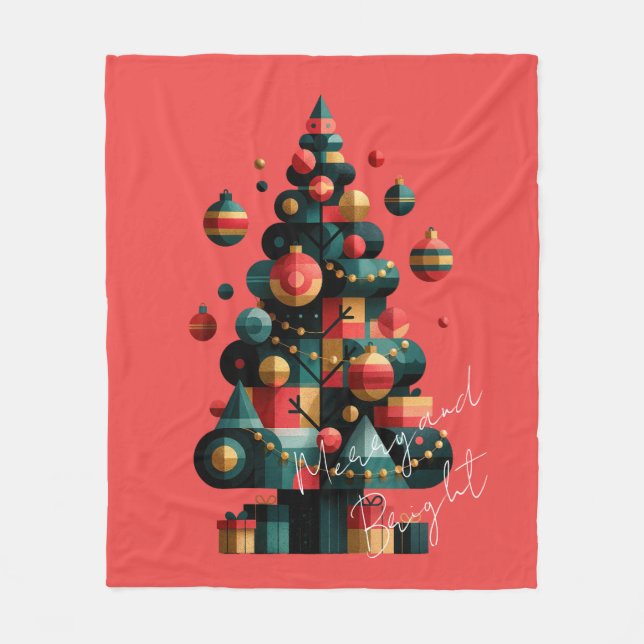 Geometrischer Weihnachtsbaum Fleecedecke (Vorderseite)