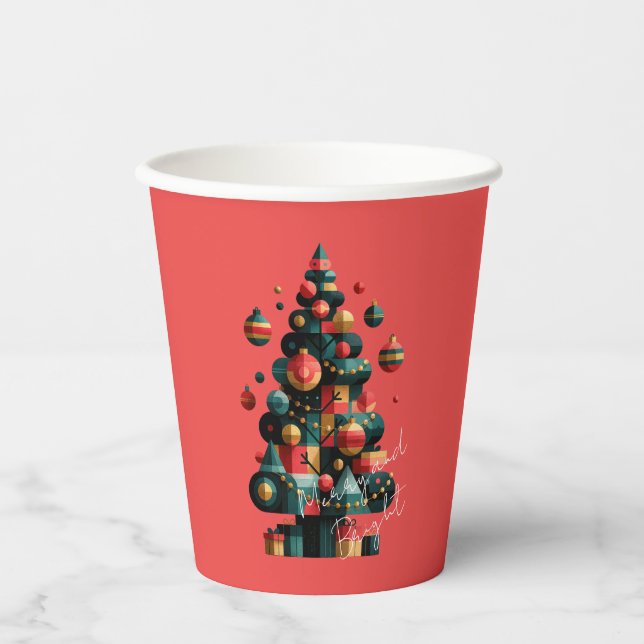 Geometrischer Weihnachtsbaum Pappbecher (Vorderseite)