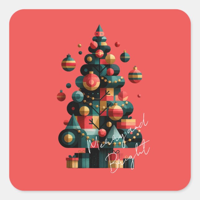 Geometrischer Weihnachtsbaum Quadratischer Aufkleber (Vorderseite)