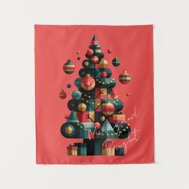 Geometrischer Weihnachtsbaum Wandteppich (Vorderseite)