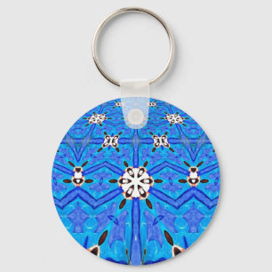 geometrischer weißer und blauer Schlüsselanhänger