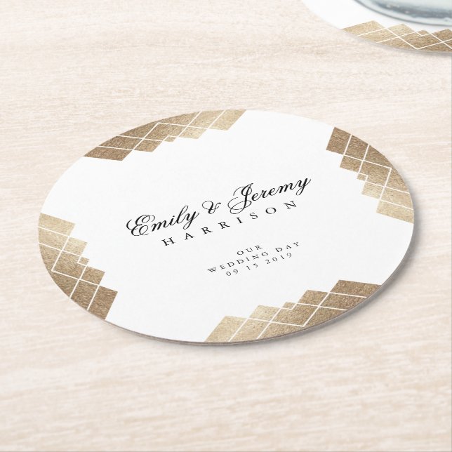 Geometrischer White Gatsby Wedding Table Untersetz Runder Pappuntersetzer (Angewinkelt)