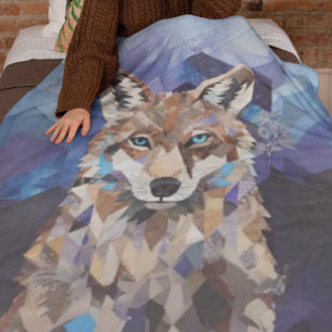 Geometrischer Wolf Berg Fleecedecke