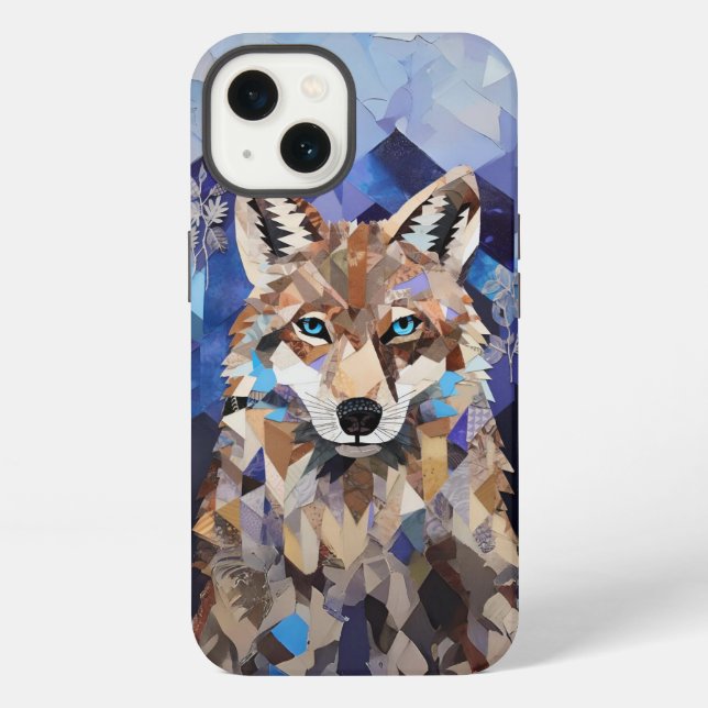 Geometrischer Wolf Berg iPhone Hülle (Rückseite)