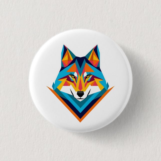 Geometrischer Wolf Button (Vorderseite)