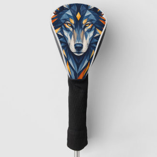 Geometrischer Wolf Schwarz & Orange Polygonal Kuns Golf Headcover