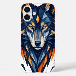 Geometrischer Wolf Schwarz & Orange Polygonal Kuns iPhone 16 Plus Hülle