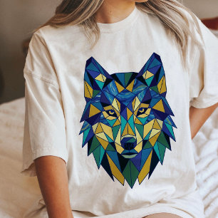 Geometrischer Wolfskopf Abstrakte Kunst Tri-Blend Shirt