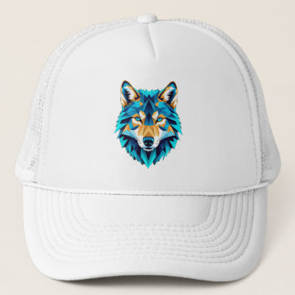 Geometrischer Wolfskopf – neonblaues Low-Poly-Tier Truckerkappe