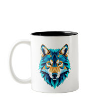 Geometrischer Wolfskopf – Neonblaues Low-Poly-Tier