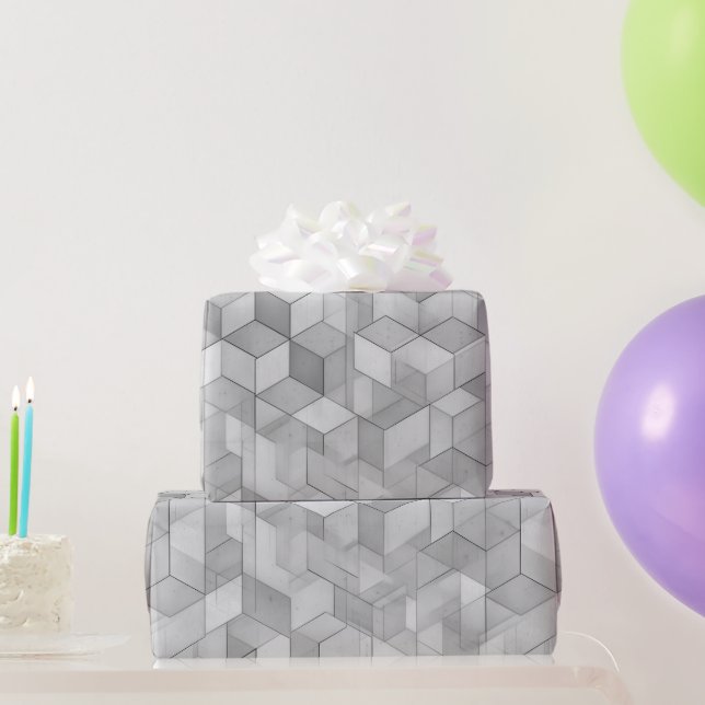 Geometrischer Würfel Grau Silber Abstraktes Muster Geschenkpapier (Partygeschenke)