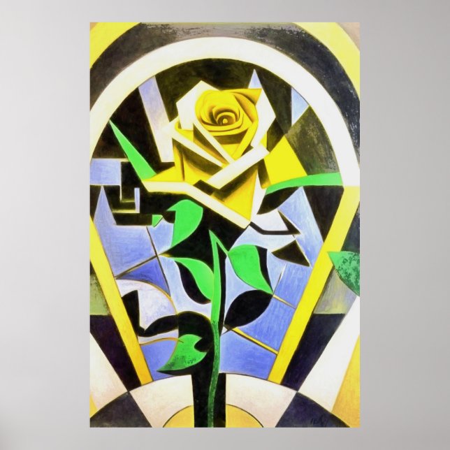 Geometrischer Yellow Rose Stil mit Art Déco Poster (Vorne)