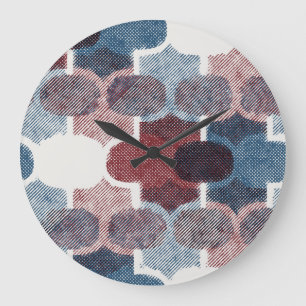 Geometrisches Abstrakt Red Blue Muster Große Wanduhr
