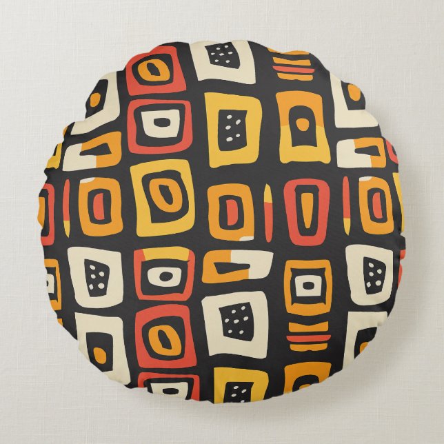 Geometrisches Abstraktes afrikanisches Muster Rundes Kissen (Vorderseite)