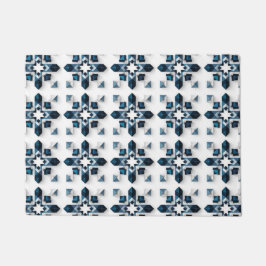 Geometrisches abstraktes Design in Blau und Weiß Fußmatte