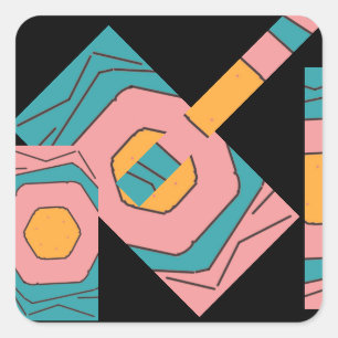 Geometrisches abstraktes Design Türkis, Gold, Rosa Quadratischer Aufkleber