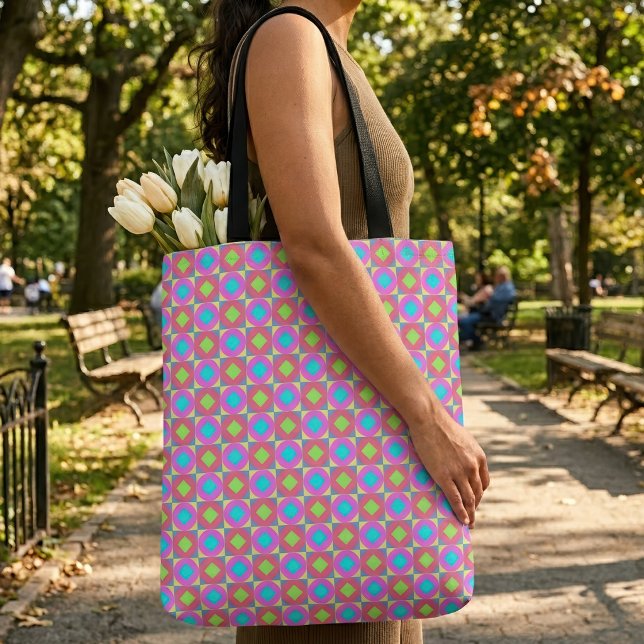 Geometrisches abstraktes Muster mit psychedelische Tasche (Vibrant Geometric Abstract Psychedelic Pattern. Tote Bag)