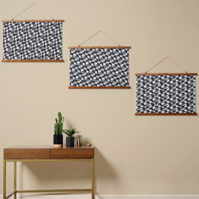 Geometrisches Abstraktes Muster Moderne Elegante E Wandteppich Mit Holzrahmen (Asymmetrisch)