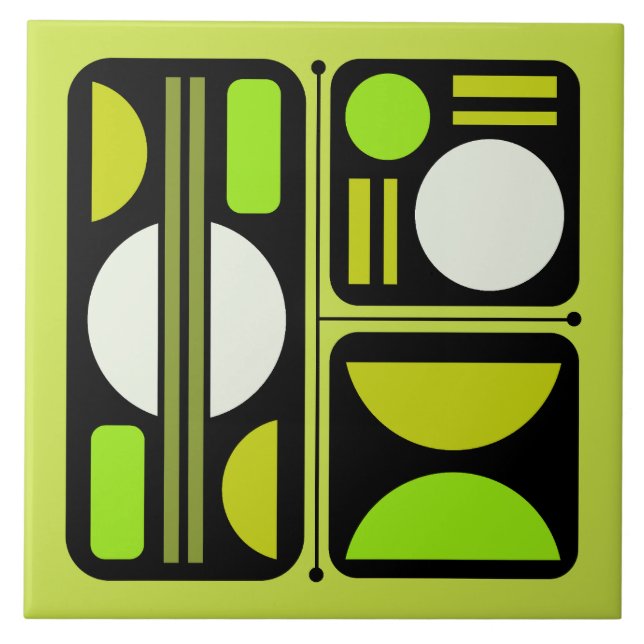 Geometrisches Abstraktes Retro Art Chartreuse Gree Fliese (Vorderseite)