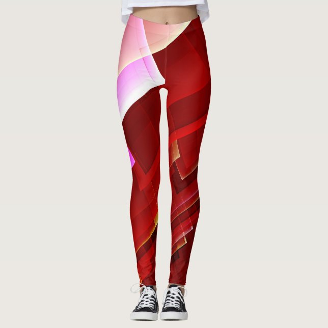 Geometrisches abstraktes rotes Muster Leggings (Vorderseite)