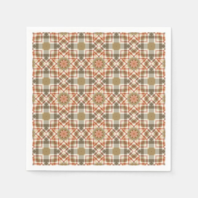 Geometrisches achteckiges Muster mit warmen Farben Serviette (Vorderseite)