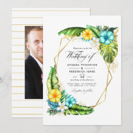 Geometrisches Aloha Tropical Summer Wedding Foto Einladung