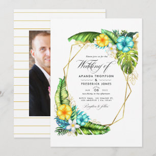 Geometrisches Aloha Tropical Summer Wedding Foto Einladung