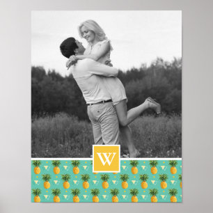 Geometrisches Ananas-Muster   Foto mit Monogramm Poster