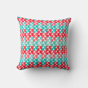 Geometrisches Aqua Blau und Rot Modernes Muster Kissen