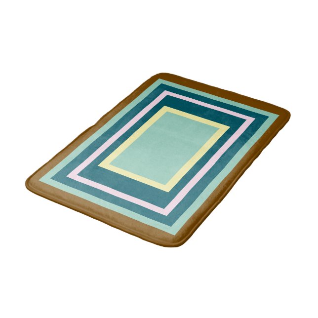 Geometrisches Aquamarin braunes Rosa Badematte (Schrägansicht)
