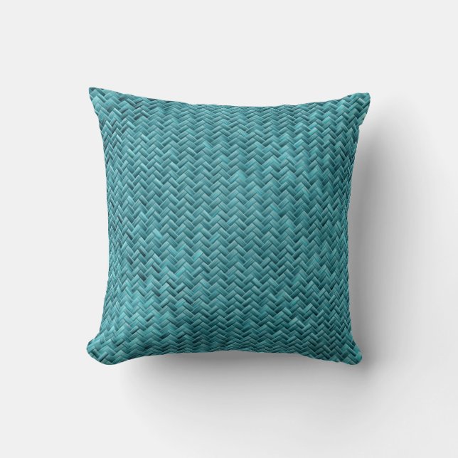 Geometrisches Aquamarines Basketweave Grafikdesign Kissen (Vorderseite)