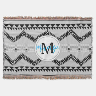 Geometrisches Aztec Schwarz-Grau-Monogramm-Muster Decke