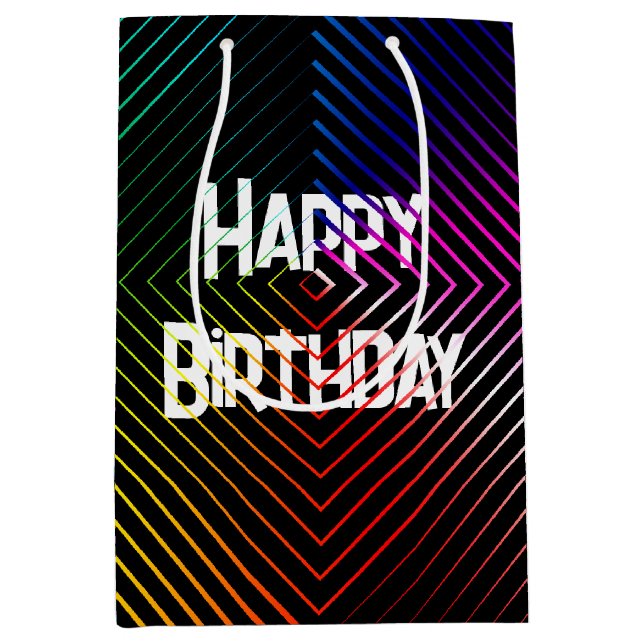 Geometrisches Birthday Rainbow Mittlere Geschenktüte (Vorderseite)