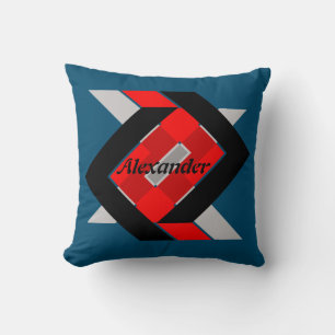 Geometrisches Blau Grau Rot Schwarz personalisiert Kissen