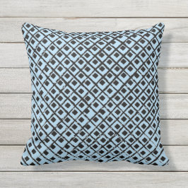 Geometrisches Blau und Schwarze Quadrate Außenkiss Kissen