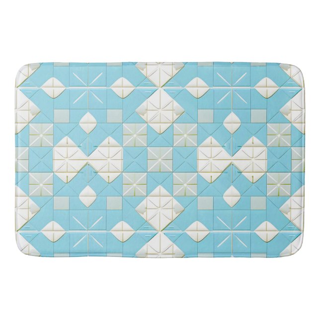 Geometrisches Blau- und Weißmuster Badematte (Vorderseite)