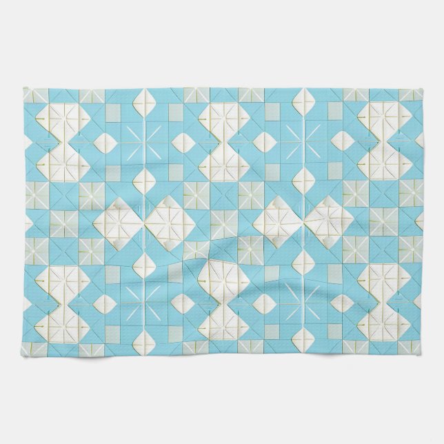 Geometrisches Blau- und Weißmuster Geschirrtuch (Horizontal)