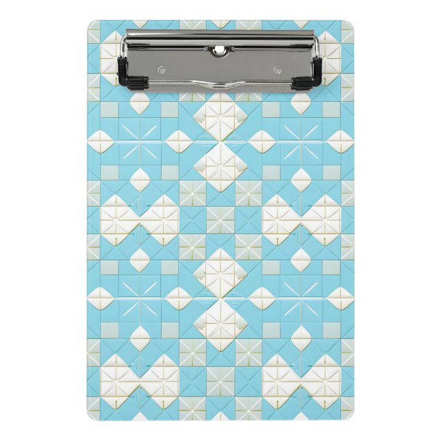 Geometrisches Blau- und Weißmuster Mini Klemmbrett (Vorderseite)