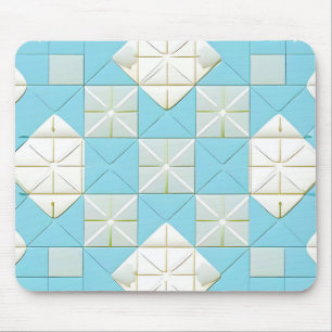 Geometrisches Blau- und Weißmuster Mousepad
