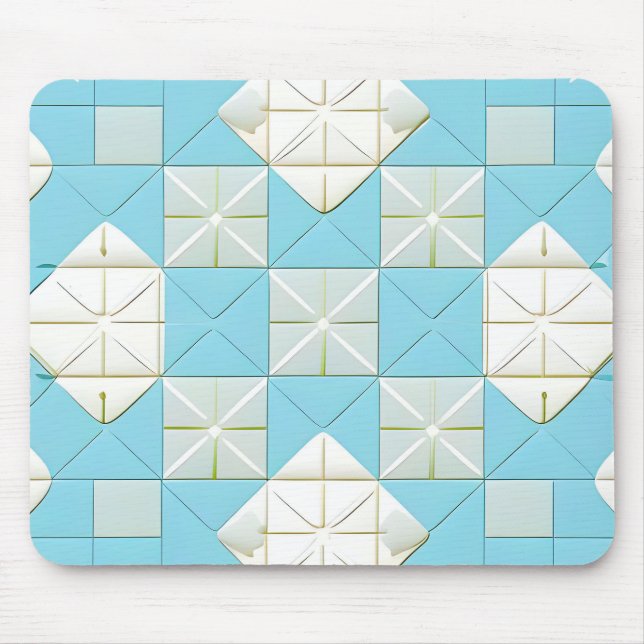 Geometrisches Blau- und Weißmuster Mousepad (Vorne)