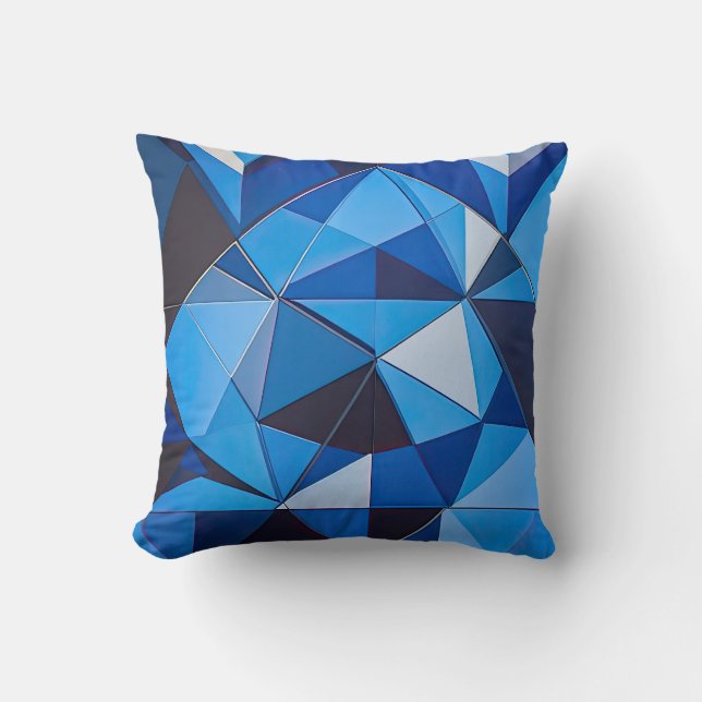 Geometrisches blaues Dreieck Kissen (Vorderseite)