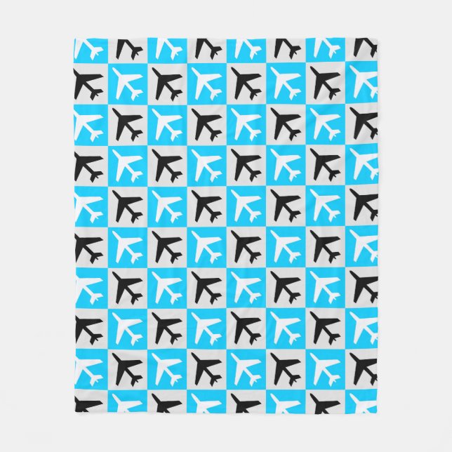 Geometrisches, blaues Flugzeug Fleecedecke (Vorderseite)