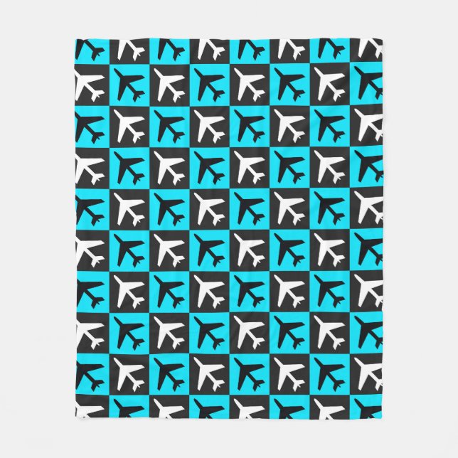 Geometrisches, blaues Flugzeug Fleecedecke (Vorderseite)