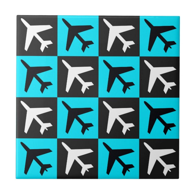Geometrisches, blaues Flugzeug Fliese (Vorderseite)