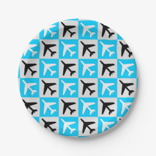 Geometrisches, blaues Flugzeug Pappteller
