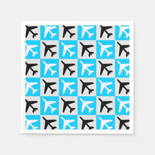 Geometrisches, blaues Flugzeug Serviette (Vorderseite)