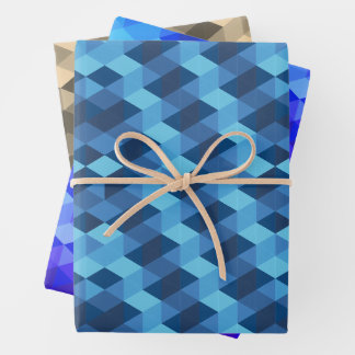 Geometrisches blaues Muster Geschenkpapier Set